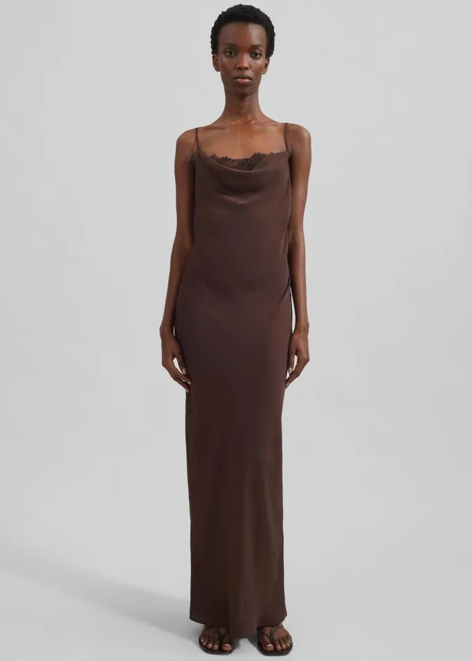 Clothing Women The Frankie Shop Rotate Lace Midi Slip Dress 8211 Chicory Coffee