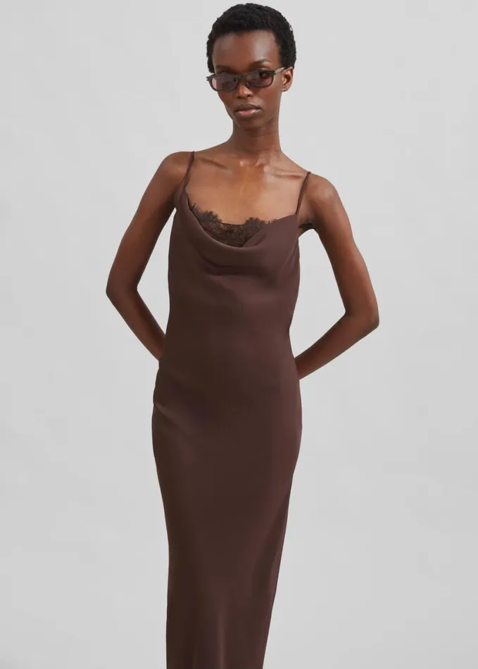 Clothing Women The Frankie Shop Rotate Lace Midi Slip Dress 8211 Chicory Coffee