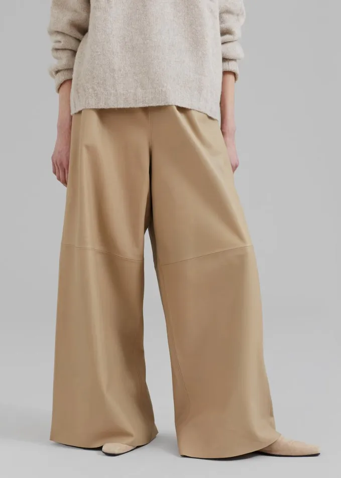 Clothing Women The Frankie Shop Sydney Wide Leather Pants 8211 Beige