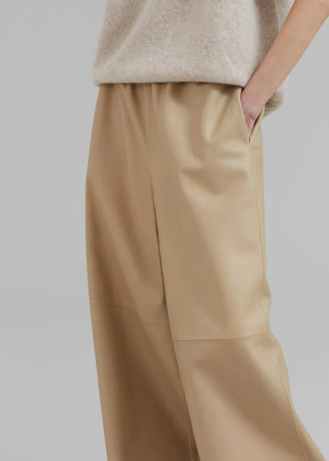 Clothing Women The Frankie Shop Sydney Wide Leather Pants 8211 Beige