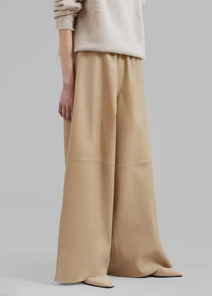 Clothing Women The Frankie Shop Sydney Wide Leather Pants 8211 Beige