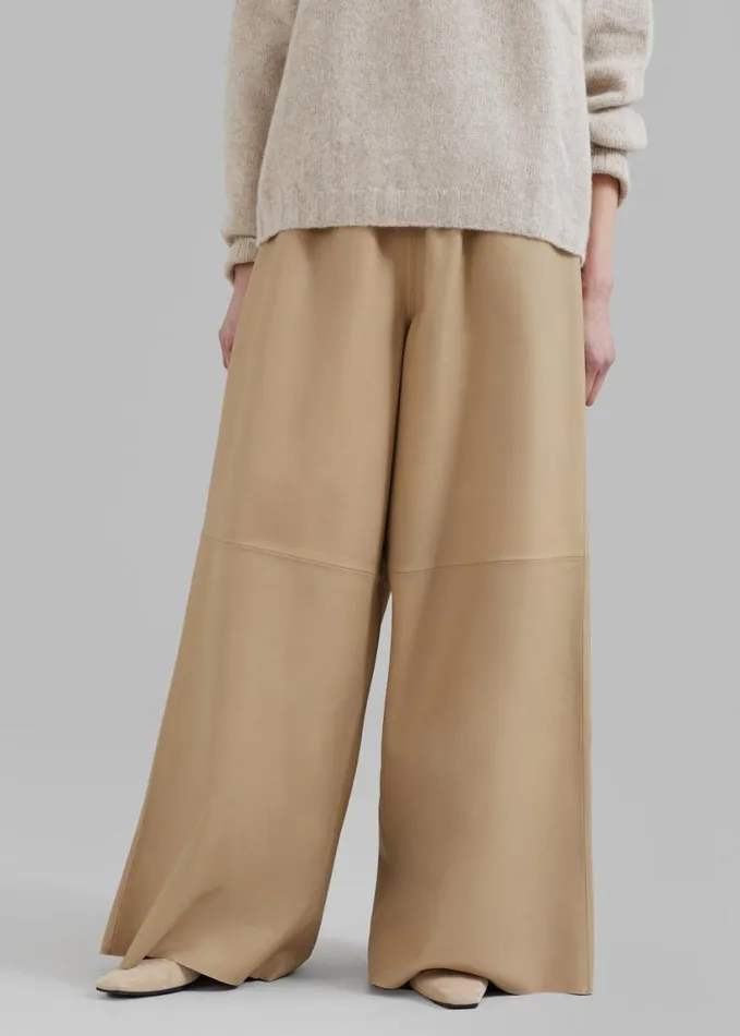 Clothing Women The Frankie Shop Sydney Wide Leather Pants 8211 Beige