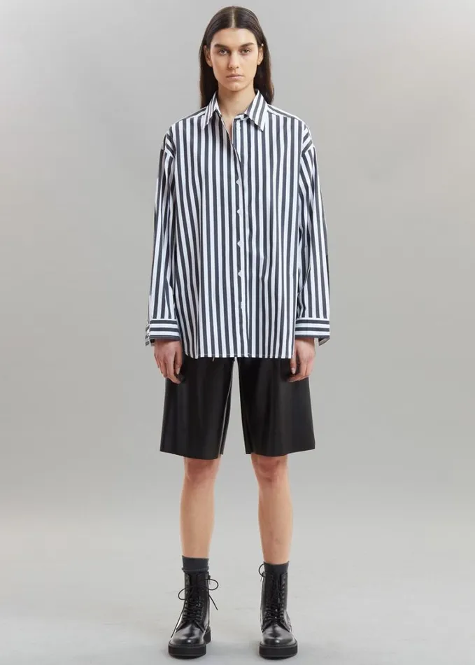 Clothing Women The Frankie Shop Sylvia Striped Oxford Shirt 8211 Faded BlackWhite
