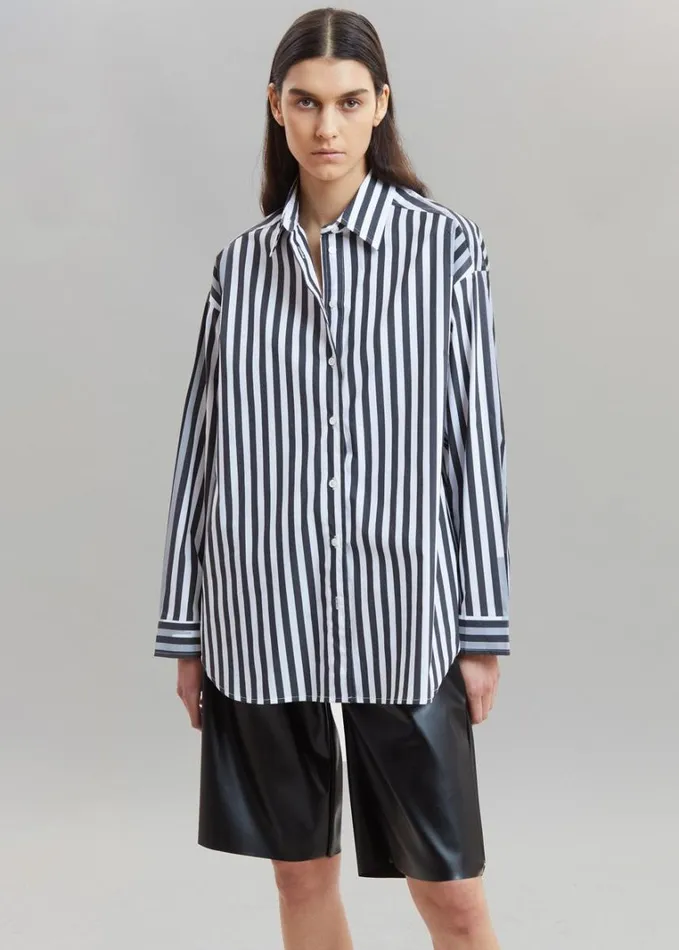Clothing Women The Frankie Shop Sylvia Striped Oxford Shirt 8211 Faded BlackWhite