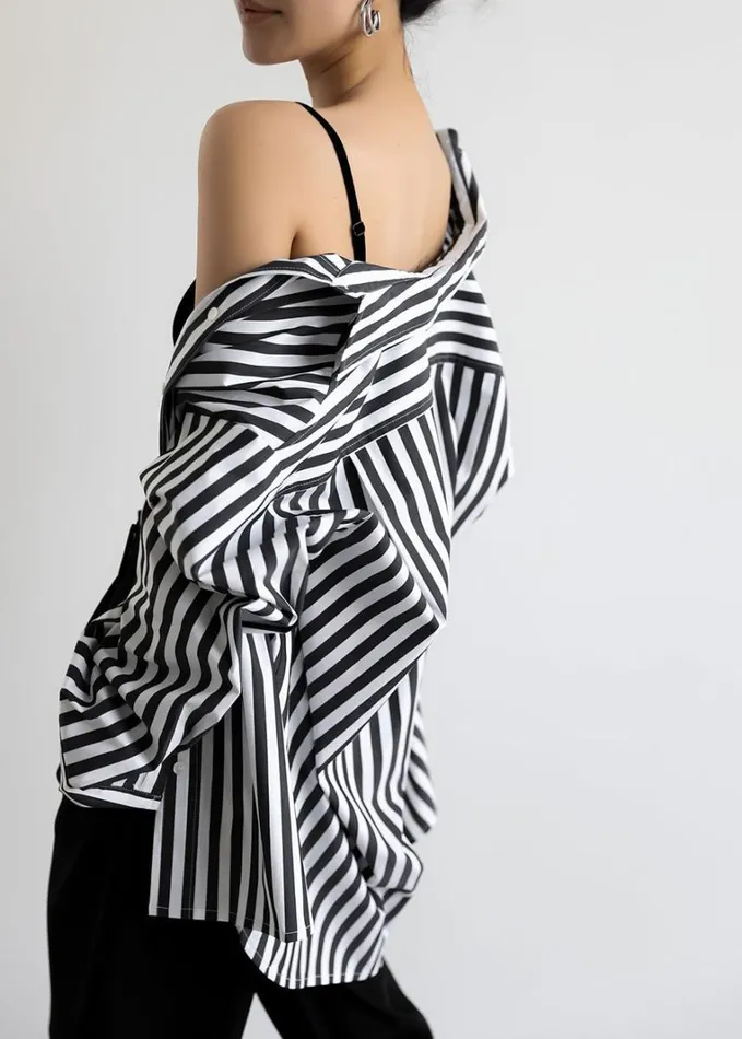 Clothing Women The Frankie Shop Sylvia Striped Oxford Shirt 8211 Faded BlackWhite