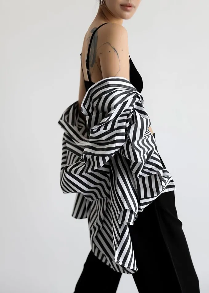 Clothing Women The Frankie Shop Sylvia Striped Oxford Shirt 8211 Faded BlackWhite