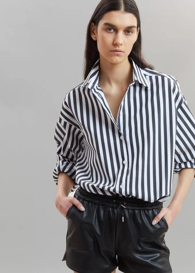 Clothing Women The Frankie Shop Sylvia Striped Oxford Shirt 8211 Faded BlackWhite