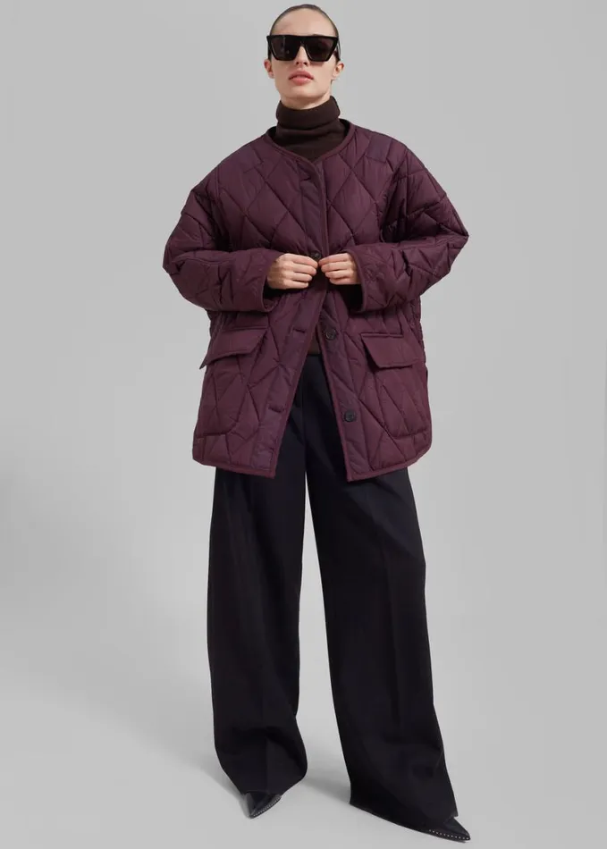 Clothing Women The Frankie Shop Teddy Quilted Jacket 8211 Burgundy
