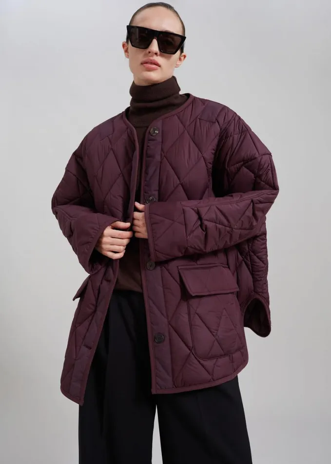 Clothing Women The Frankie Shop Teddy Quilted Jacket 8211 Burgundy