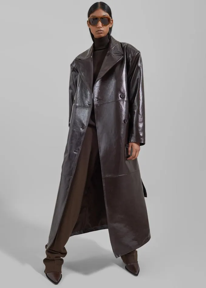 Clothing Women The Frankie Shop Tina Crackled Faux Leather Trench Coat 8211 Brown