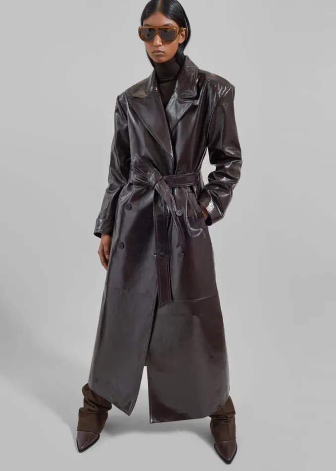 Clothing Women The Frankie Shop Tina Crackled Faux Leather Trench Coat 8211 Brown