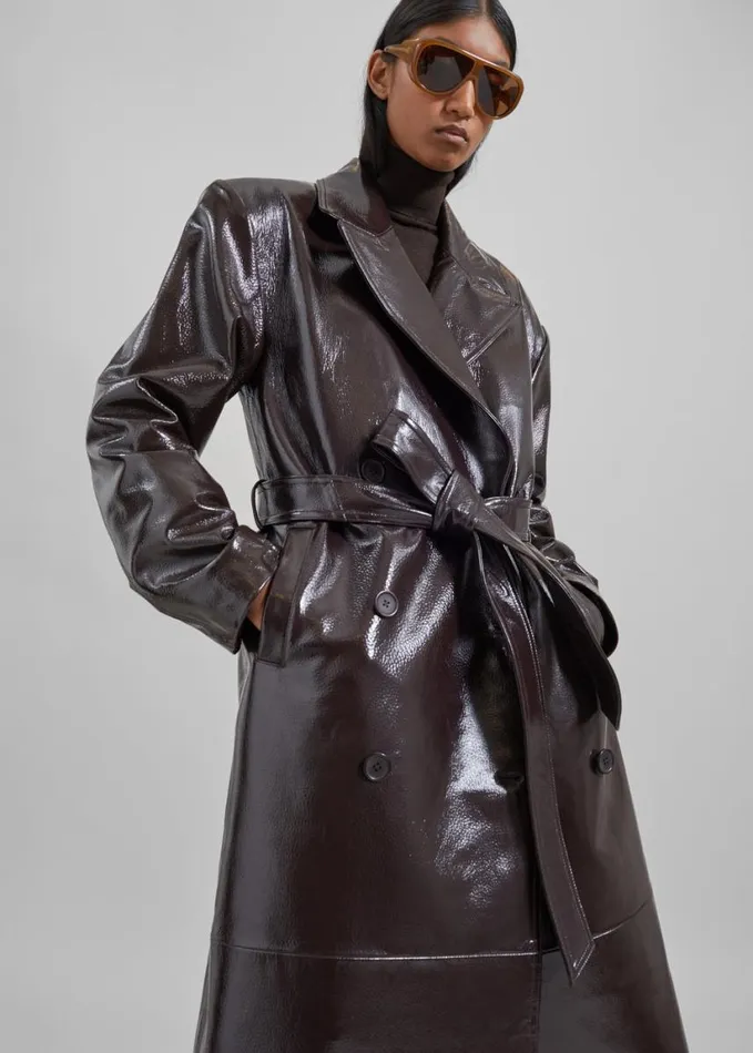 Clothing Women The Frankie Shop Tina Crackled Faux Leather Trench Coat 8211 Brown