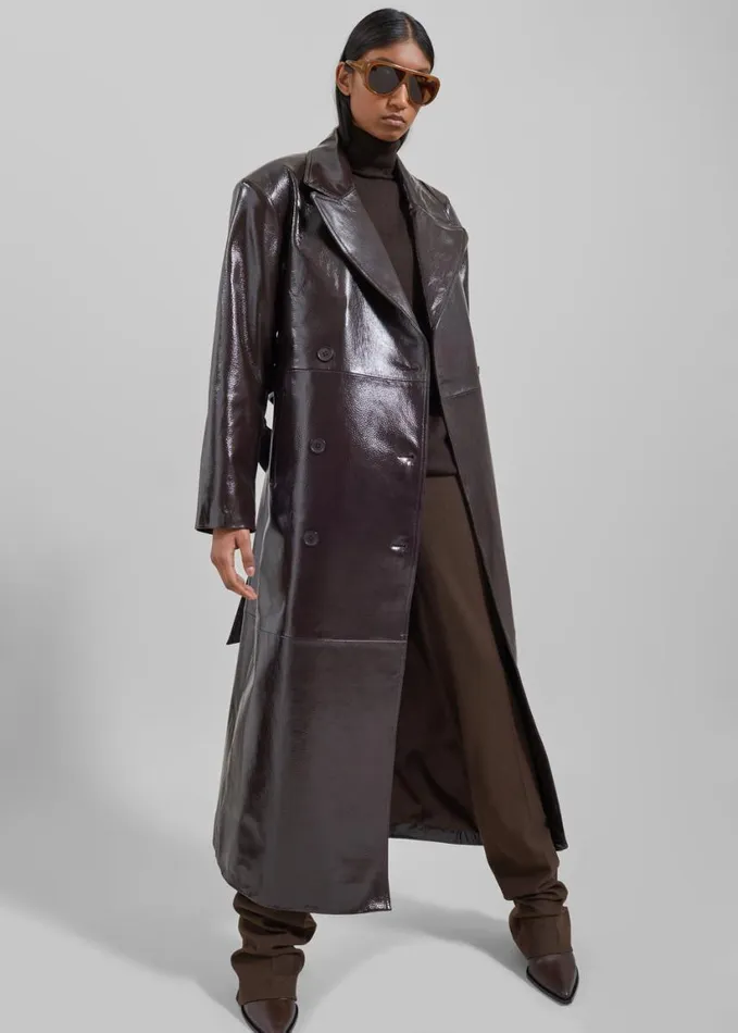 Clothing Women The Frankie Shop Tina Crackled Faux Leather Trench Coat 8211 Brown