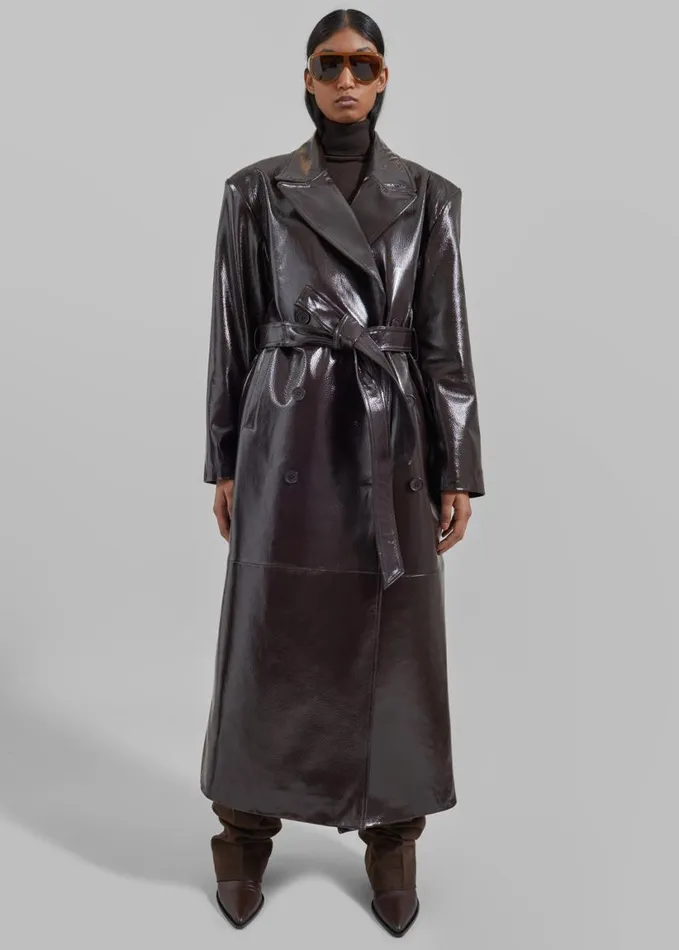 Clothing Women The Frankie Shop Tina Crackled Faux Leather Trench Coat 8211 Brown