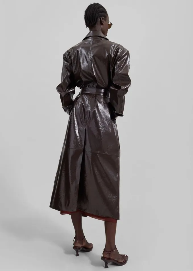Clothing Women The Frankie Shop Tina Crackled Faux Leather Trench Coat 8211 Brown