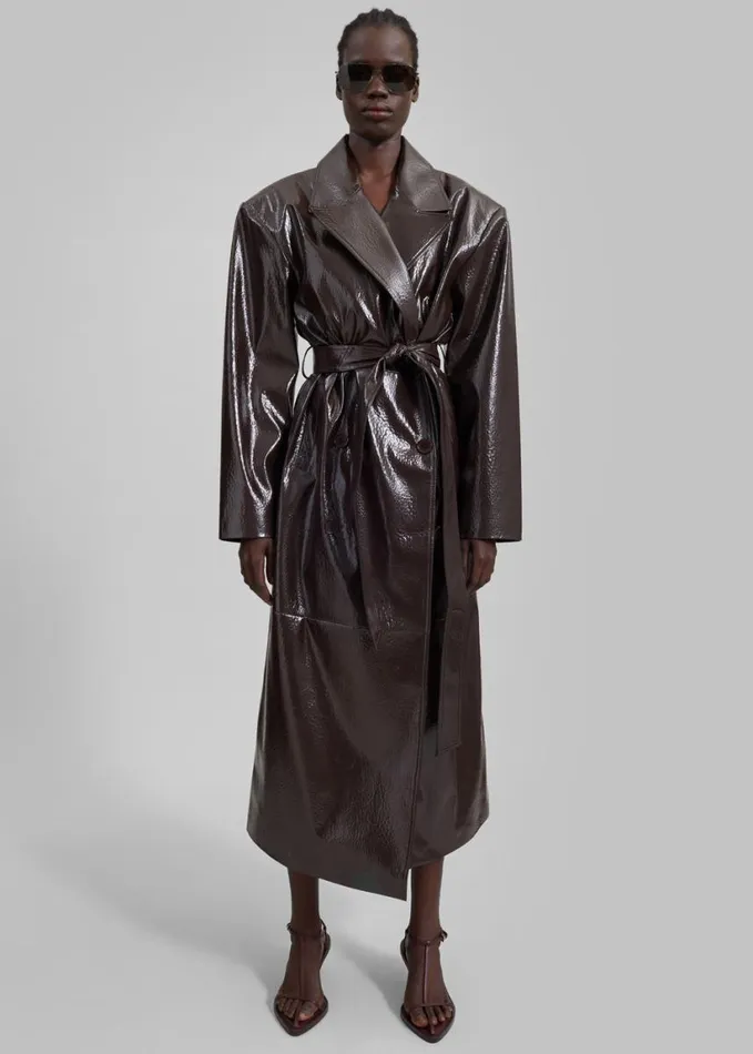 Clothing Women The Frankie Shop Tina Crackled Faux Leather Trench Coat 8211 Brown
