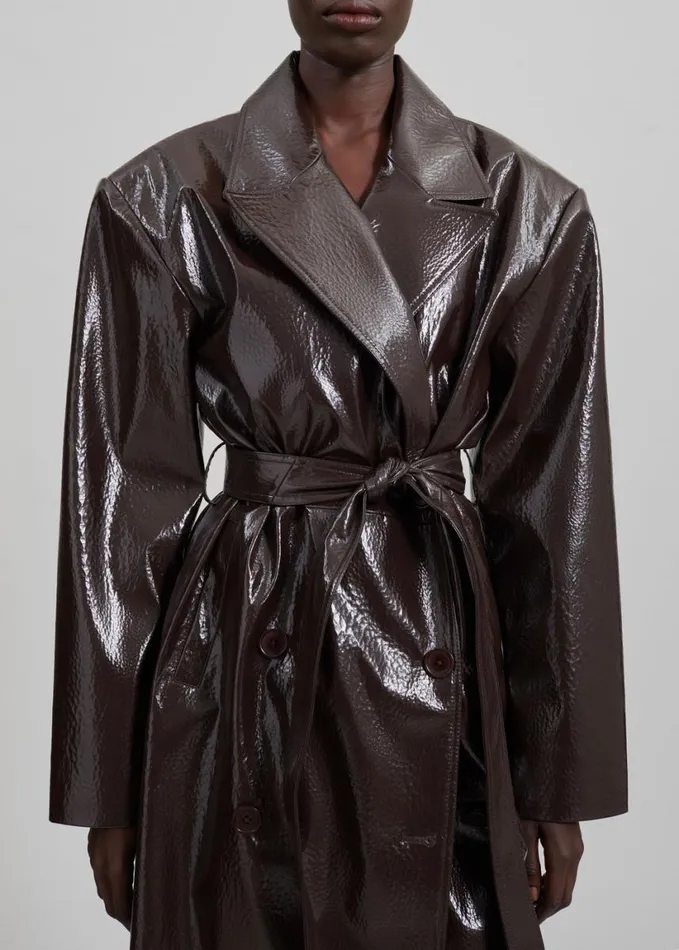 Clothing Women The Frankie Shop Tina Crackled Faux Leather Trench Coat 8211 Brown