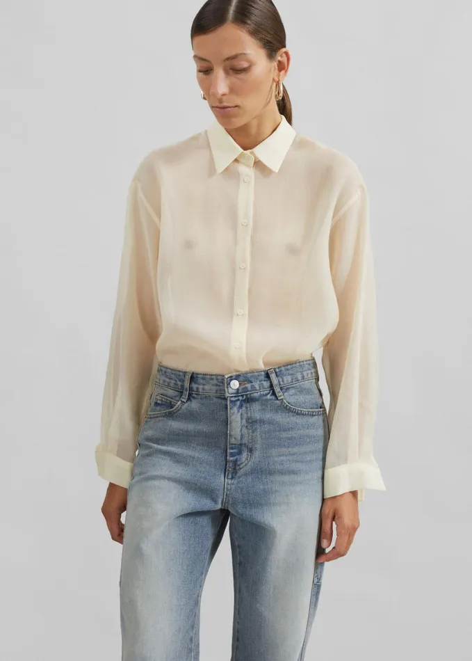 Clothing Women The Frankie Shop Toledo Sheer Shirt 8211 Beige