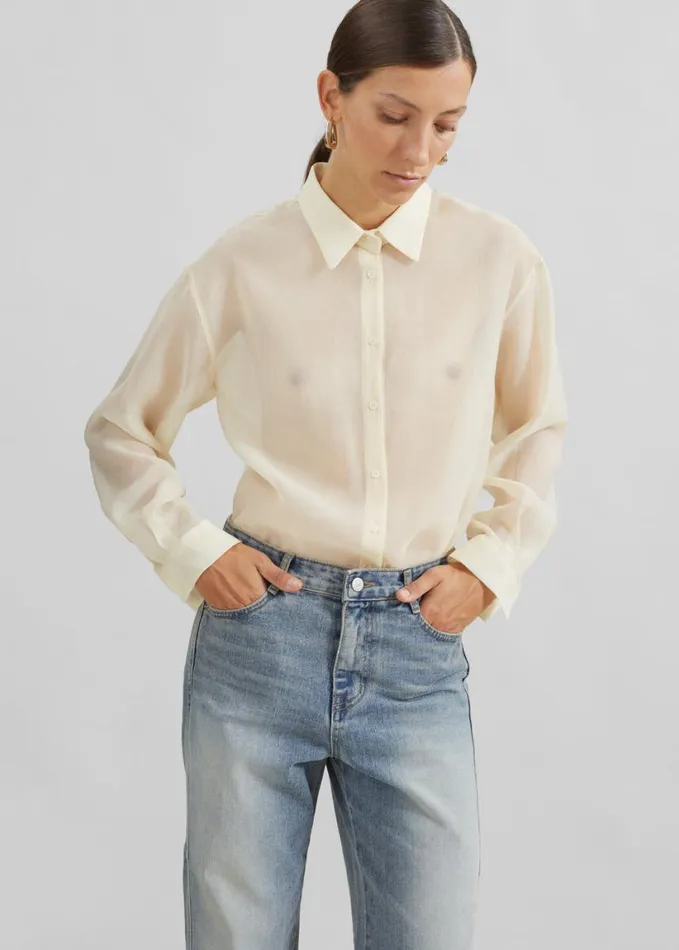 Clothing Women The Frankie Shop Toledo Sheer Shirt 8211 Beige