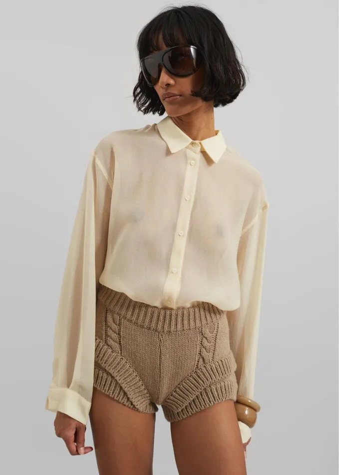 Clothing Women The Frankie Shop Toledo Sheer Shirt 8211 Beige