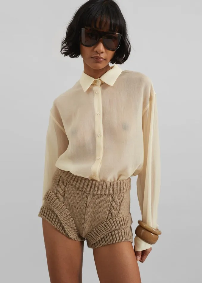 Clothing Women The Frankie Shop Toledo Sheer Shirt 8211 Beige