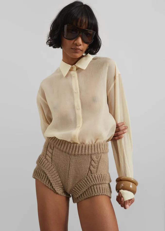 Clothing Women The Frankie Shop Toledo Sheer Shirt 8211 Beige