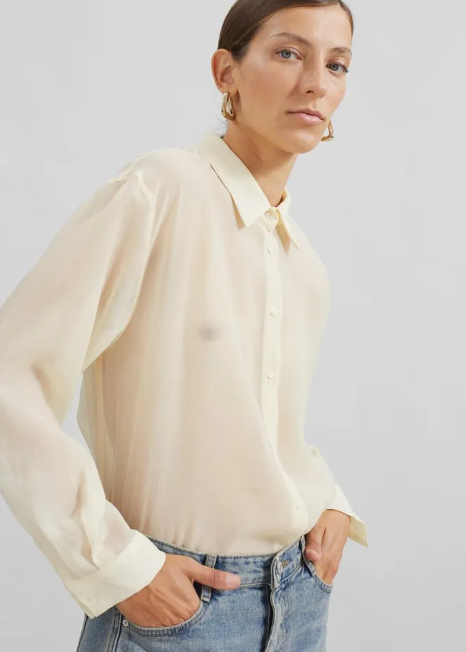 Clothing Women The Frankie Shop Toledo Sheer Shirt 8211 Beige