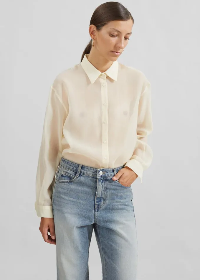 Clothing Women The Frankie Shop Toledo Sheer Shirt 8211 Beige