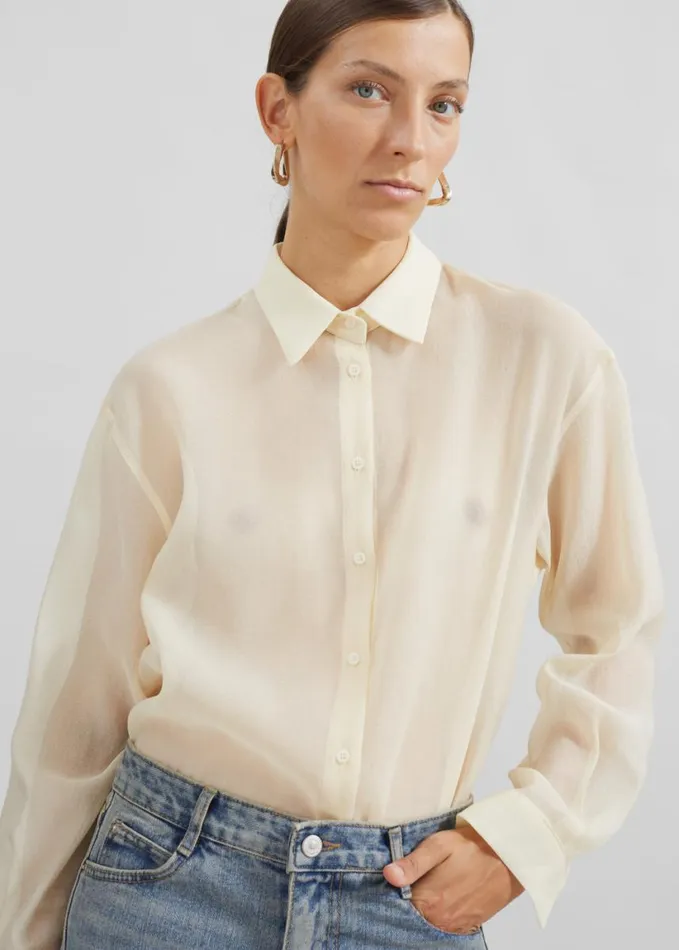 Clothing Women The Frankie Shop Toledo Sheer Shirt 8211 Beige