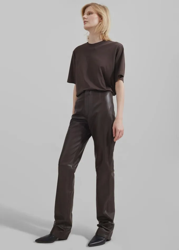 Clothing Women The Frankie Shop Ziggy Long Leather Pants 8211 Brown