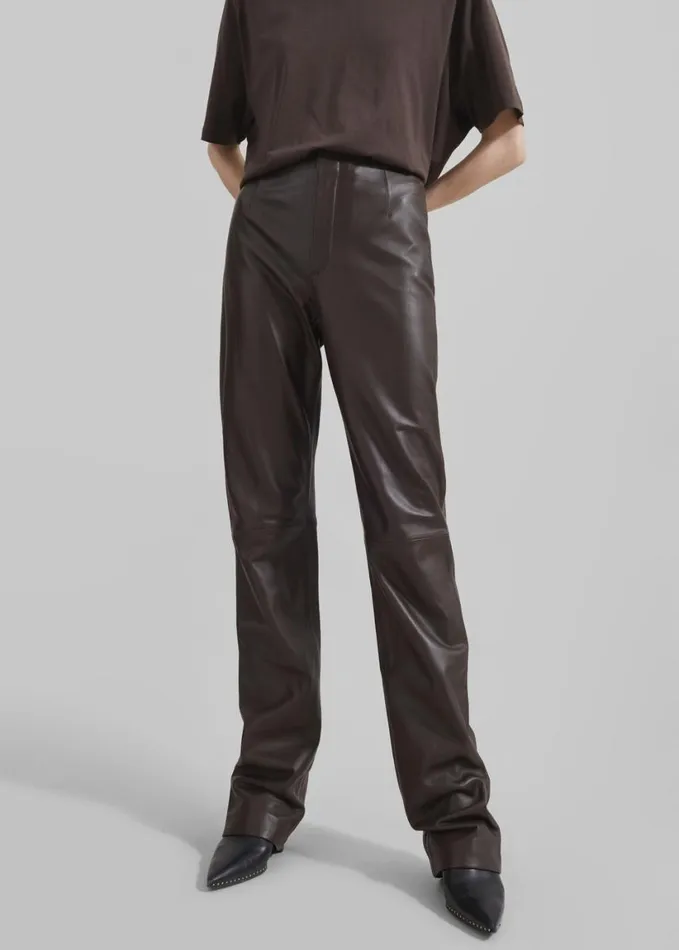 Clothing Women The Frankie Shop Ziggy Long Leather Pants 8211 Brown