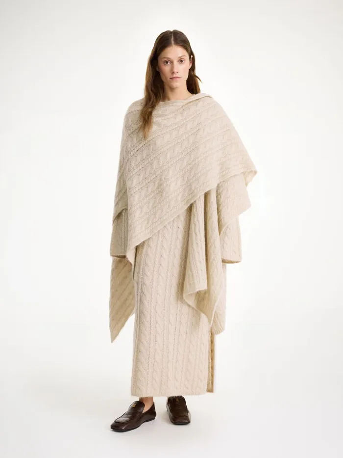 Coats and Jackets Women By Malene Birger Kassillas WoolBlend Poncho Oyster Gray