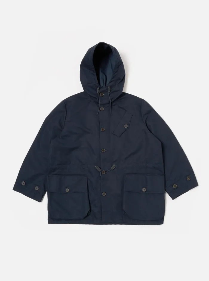 Coats and Outerwear Men Universal Works Universal Works Boston Parka In Navy Brushed Polytech Coats and Outerwear Men Universal Works Universal Works Boston Parka In Navy Brushed Polytech