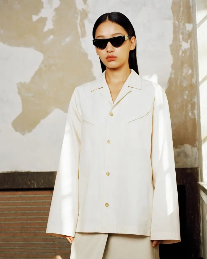 Coby Heavy Poplin Embroidered Shirt Creme Women Nanushka Shirts and Blouses