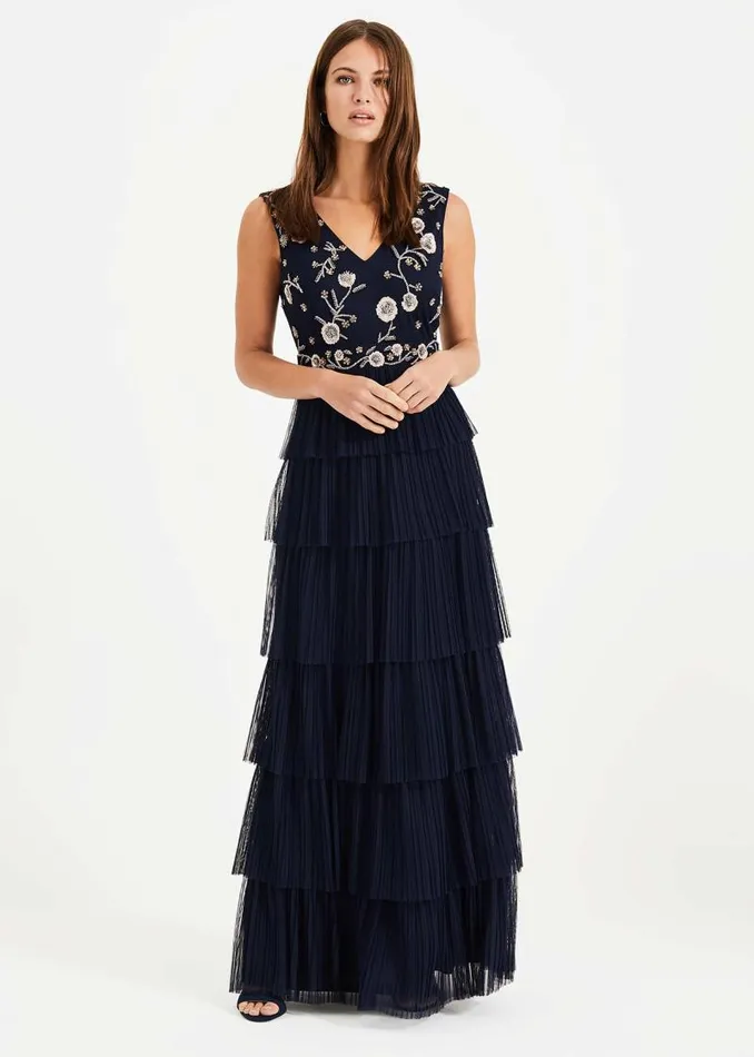 Cordelia Tiered Maxi Dress Navy Women Phase Eight Dresses