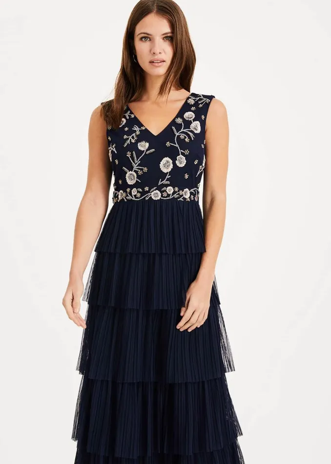 Cordelia Tiered Maxi Dress Navy Women Phase Eight Dresses