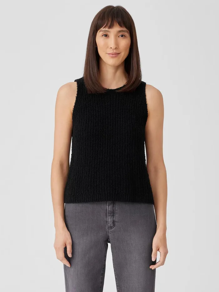 Cotton Fluff Crew Neck Top Black Women Eileen Fisher Sweaters and Cardigans