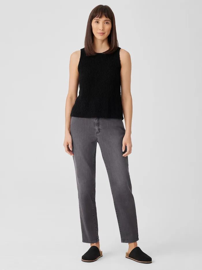 Cotton Fluff Crew Neck Top Black Women Eileen Fisher Sweaters and Cardigans