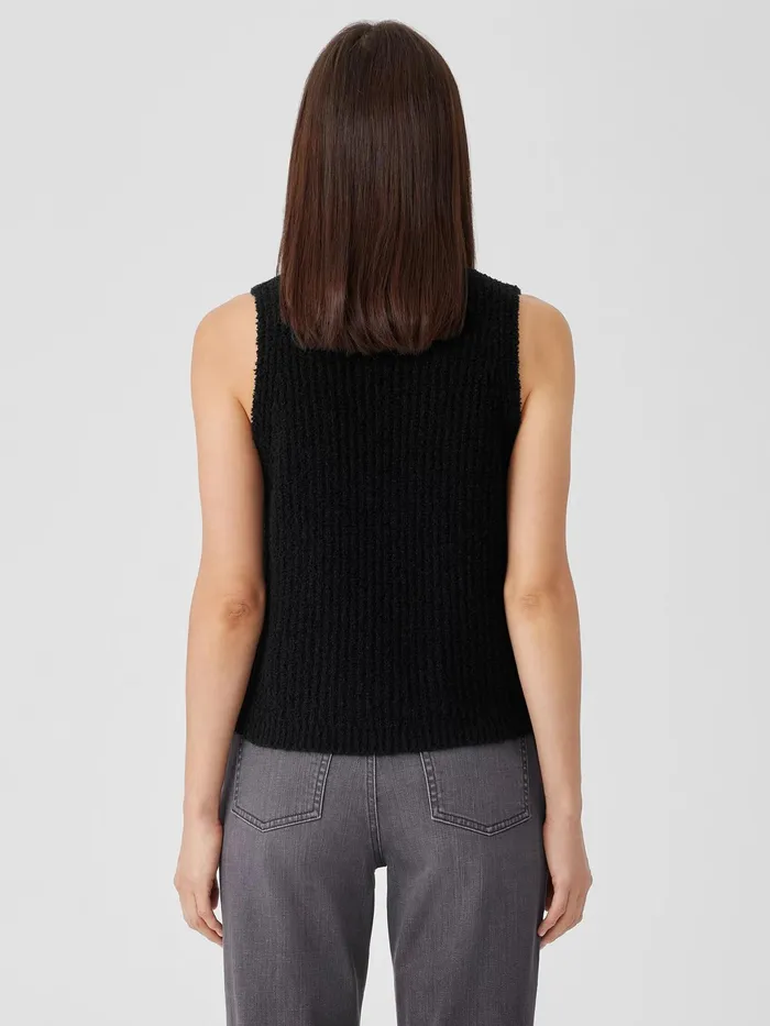Cotton Fluff Crew Neck Top Black Women Eileen Fisher Sweaters and Cardigans