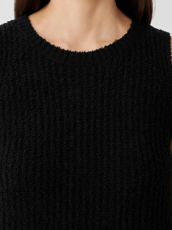 Cotton Fluff Crew Neck Top Black Women Eileen Fisher Sweaters and Cardigans