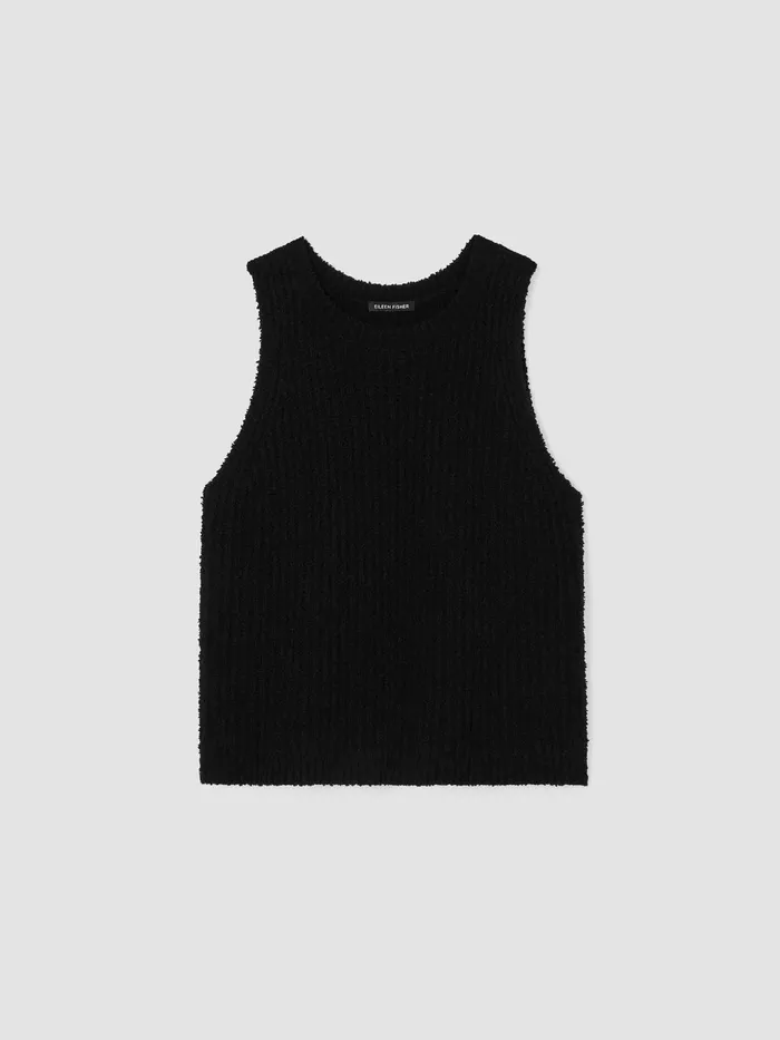 Cotton Fluff Crew Neck Top Black Women Eileen Fisher Sweaters and Cardigans