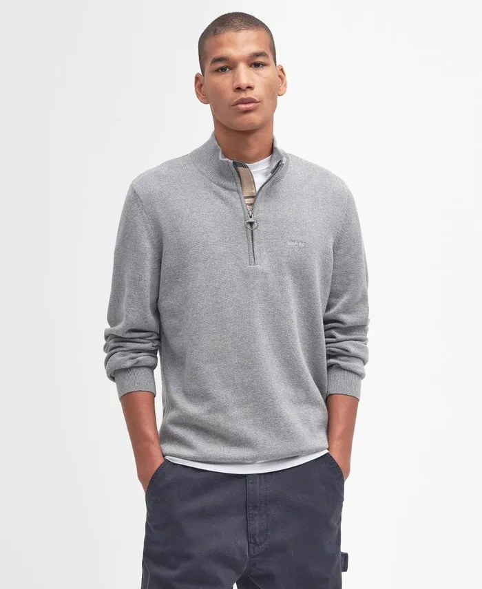 Cotton Half Zip Navy Men Barbour Jumpers