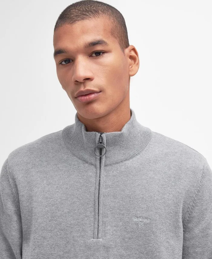 Cotton Half Zip Navy Men Barbour Jumpers