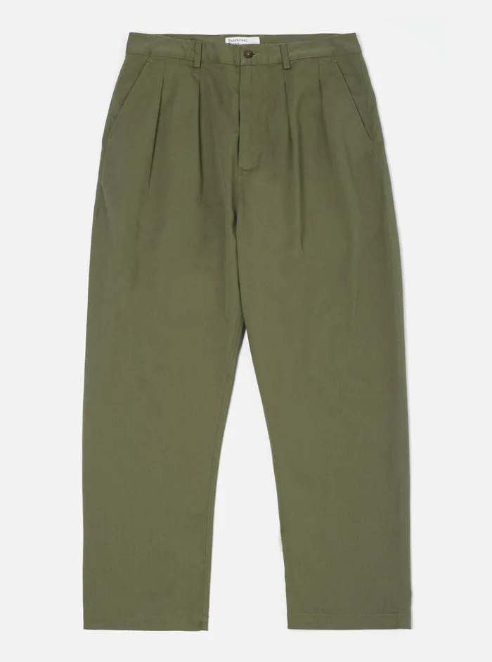 Cotton Twill Men Universal Works Universal Works Double Pleat Pant In Light Olive Twill