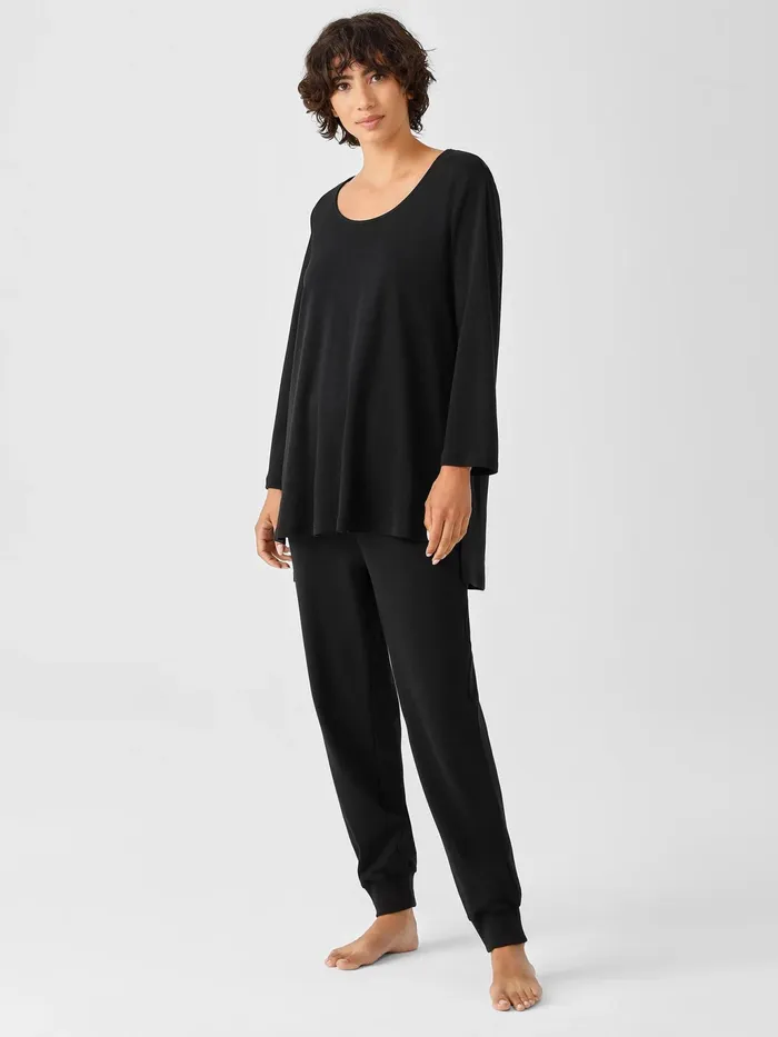 Cozy Organic Cotton Interlock UNeck Top Black Women Eileen Fisher Sleepwear