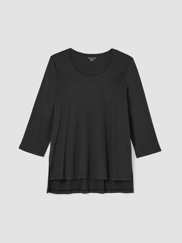 Cozy Organic Cotton Interlock UNeck Top Black Women Eileen Fisher Sleepwear