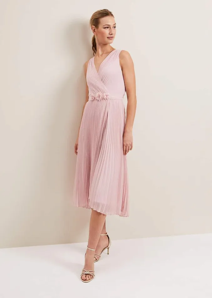 Cressida Pleated Midi Dress Antique Rose Women Phase Eight Dresses