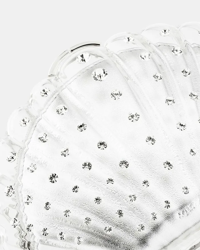 Crystal Shell Clutch Silver Women Aquazzura Mini Bags Crystal Shell Clutch Silver Women Aquazzura Mini Bags