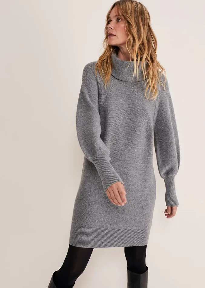 Dahlie Knitted Chunky Jumper Dress Mid Grey Women Phase Eight Dresses