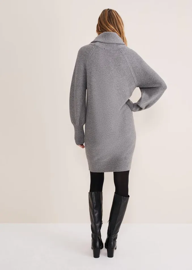 Dahlie Knitted Chunky Jumper Dress Mid Grey Women Phase Eight Dresses